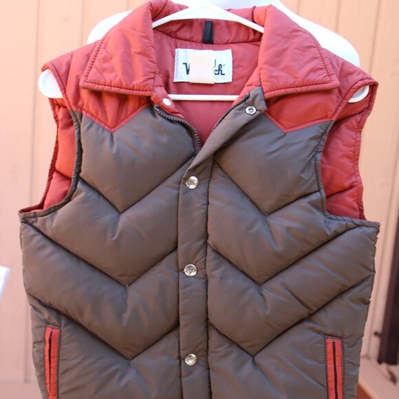 Woolrich Youth Down Nylon Quilted Vest Brown S Zip & Snaps Pockets High & Low - Picture 1 of 9